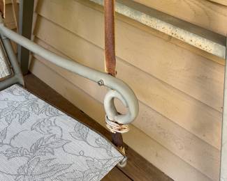 H9 - $60. Outdoor Swing. Measures 79” W x 55” D x 75” Tall. Has some surface rust but still sturdy! Please have a truck or trailer to move - we can not help disassemble.