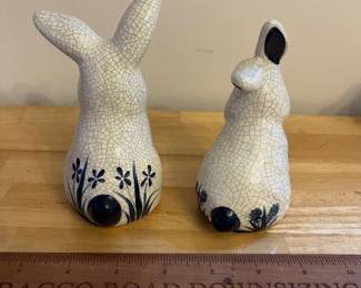 H133 - $30. Pair of Dedham Pottery Bunnies. Each Measures 3" W x 5.25" Tall.