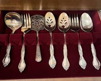 H95 - $75. 1960 Oneida Community "Affection" Pattern - Silver Plate. Service for 12 plus serving pieces.