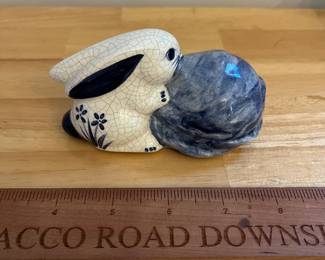 H132 - $15. Dedham Pottery Bunny with Blue Cabbage. Measures 4.5" W x 2.25" Tall.