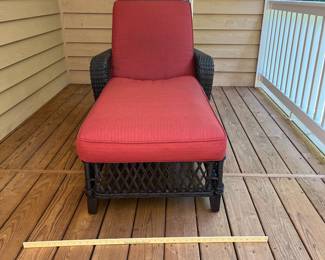H5 - $100. Hampton Bay Chaise Lounge. Measures 32” W x 61” D x floor seat 22” x floor to back adjustable.