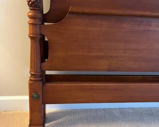 H74 - $60. Full Sized Wooden Bed Frame. Measures 56” W x 41” Tall. Includes side rails - no mattress/box spring.