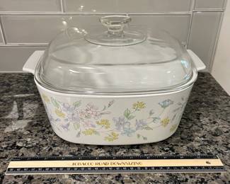 H66 - $30. Pastel Bouquet Corning Ware A-5-B Large Casserole With Glass Lid.