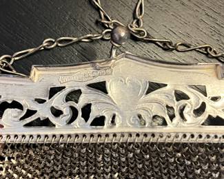H91 - $80. Vintage Whiting and Davis Geometric Mesh Evening Purse. Excellent vintage condition with some tarnish on the clasp.