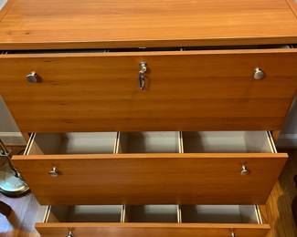 H35 - $60. Locking Filing Cabinet - with key. Measures 37.5“ W x 16” D x 39.5” Tall. Very good used condition.