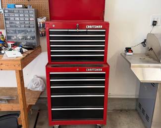 H110 - $140. Craftsman Rolling Tool Check with Keys. Measures 26.5" x 18" x 54" tall.