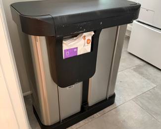 H108 - $85. Simple Human Divided Trash Can. Measures 22" W x 12" D x 25.5" Tall. Very good condition.