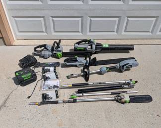 H140 - $275. Ego Chainsaw 18", Power Plus 530CFM Leaf Blower, Bush Trimmer, Extension Rod for weed whacker. ALL 56 Volt. 2 Batteries. 2 Chargers.