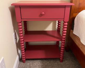 H62 - $100. Pair of Pink Side Tables. Single Drawers that slide easily. Measures 23.5“ W x 15.5” D x 30” Tall.