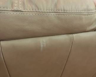 H51 - $175. Tan Leather Couch by Palliser Furniture "Shanelle Sofa Classic". Measures 88” W x 36“ D x floor to seat 17” x floor to back 32” Tall.
