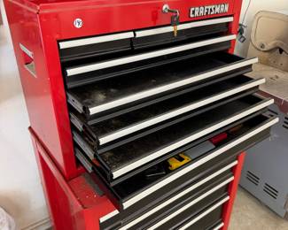 H110 - $140. Craftsman Rolling Tool Check with Keys. Measures 26.5" x 18" x 54" tall.