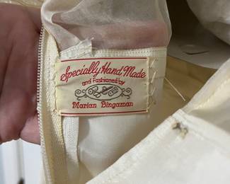 H101 - $100. Vintage Wedding Dress. Tag Reads "Specially Hand Made and Fashioned by Marian Bingaman."