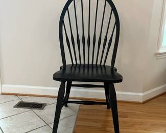 H54 - $600. Set of 8 Slovenian Dining Chairs - Wooden & Sturdy. 2 Arm Chairs. Each measures 23” W x 18” D x floor to seat 18” x floor to back 43” Tall. 6 Regular Chairs. Each measures 20” W x 18“ D x floor to seat 17” x floor to back 43” Tall.