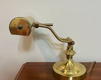 H52 - $30. Brass Bankers Desk Lamp. Measures 10” W x 13” Tall.