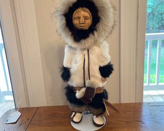 H136 - $25. Memeluck Fur Doll Named "Marselak". Made in Alaska with Real Fur. Measures 15" Tall.