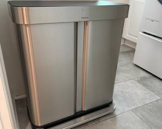 H108 - $85. Simple Human Divided Trash Can. Measures 22" W x 12" D x 25.5" Tall. Very good condition.