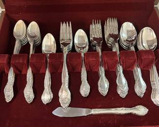 H95 - $75. 1960 Oneida Community "Affection" Pattern - Silver Plate. Service for 12 plus serving pieces.