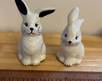 H133 - $30. Pair of Dedham Pottery Bunnies. Each Measures 3" W x 5.25" Tall.