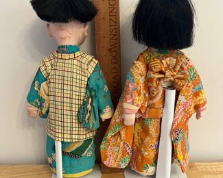 H125 - $60. Pair of Vintage Japanese Ningyo Ichimatsu Dolls. Each Measures 10" Tall