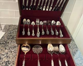 H95 - $75. 1960 Oneida Community "Affection" Pattern - Silver Plate. Service for 12 plus serving pieces.