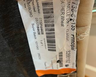H51 - $175. Tan Leather Couch by Palliser Furniture "Shanelle Sofa Classic". Measures 88” W x 36“ D x floor to seat 17” x floor to back 32” Tall.