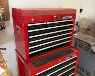 H110 - $140. Craftsman Rolling Tool Check with Keys. Measures 26.5" x 18" x 54" tall.