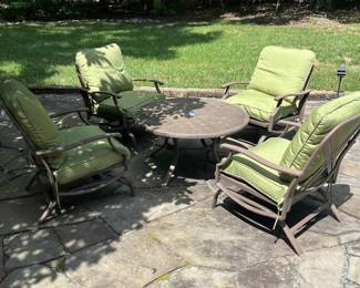 H12 - $100. Grand Resort Outdoor Table and Chair Set. Some holes on the mesh part of the seat where the screws are but still sturdy enough for another season.