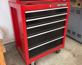 H110 - $140. Craftsman Rolling Tool Check with Keys. Measures 26.5" x 18" x 54" tall.