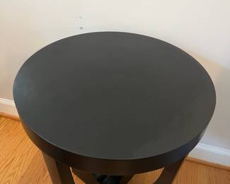 H21 - $25. Round Black Side Table. Measures 18” Diameter x 24” Tall.