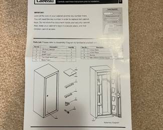 H78 - $125. Cabela’s 18 Gun Cabinet. Key only. Not a fire/water safe. Measures 21“ W x 18” x 55” Tall.