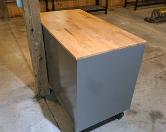 H104 - $250. Husky Tool Box - Mobile Work Bench. Measures 46” W x 25” D x 37.35 Tall. Excellent Condition.