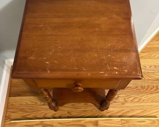 H34 - $30. Side Table with Single Drawer. Measures 16” W x 14“ D x 28” Tall.