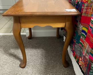H64 - $20. Wood Side Table. Measures 20” W x 24” D x 21” Tall. Has some water rings, surface damage but still sturdy!
