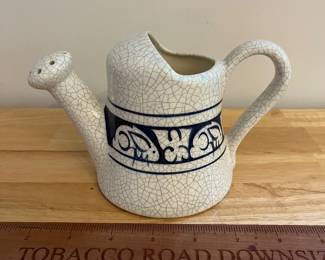 H128 - $35. Dedham Pottery Bunny Watering Can. Measures 7.25" W x 4.5" Tall.
