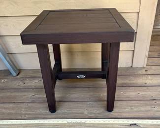 $20. Hampton Bay Side Table. Measures 19” W x 19” D x 20” Tall.H8 - $100. Hampton Bay Three-piece Set. 2 Arm Chairs. Each measures 32” W x 32” D x floor to seat without cushion 11“ x floor to back 31” Tall. One ottoman measures 24“ W x 19” D x 11” Tall. (without the cushion)