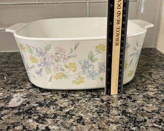 H66 - $30. Pastel Bouquet Corning Ware A-5-B Large Casserole With Glass Lid.