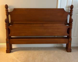 H74 - $60. Full Sized Wooden Bed Frame. Measures 56” W x 41” Tall. Includes side rails - no mattress/box spring.