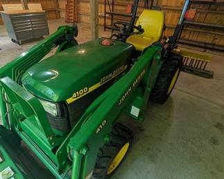 T1 - $9,500. John Deere 4100. 272 Hours. Starts right up. Includes bucket, gravel rake and PTO driven chipper. Tractor is Cash or Bank Check - OR you pay the 3% card fee that we normally cover.