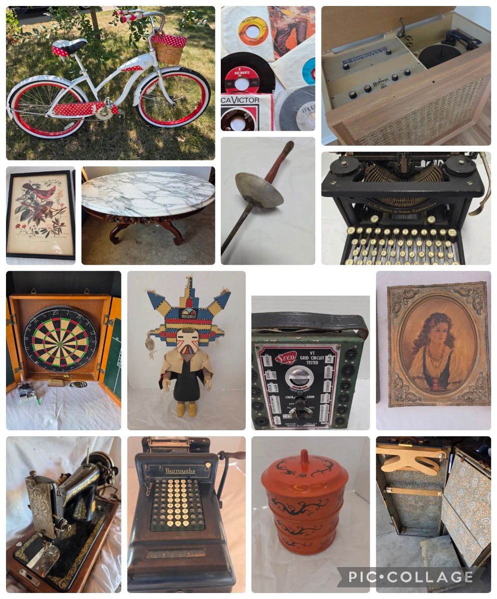 Vintage & Antique items galore: Kachina doll, art, MCM hi-fi, typewriters and adding machines, steamer trunk, Minnie Mouse bike, vinyl records, Japanese and Chinese decor, and more. https://www.auctionninja.com/heritage-estate-sales-and-liquidation/sales/details/fun-finds-from-grandpa-s-attic-typewriters-letterpress-blocks-vinyl-asian-mid-century-decor-hi-fi-minnie-mouse-bike-collectibles-more-125.html?an=ry0czr