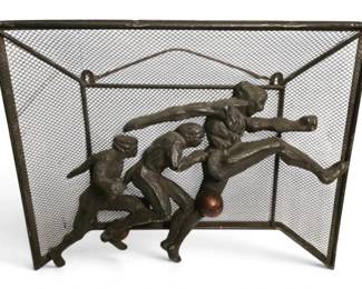 Vintage Black Metal Wall Sculpture With Soccer Players
