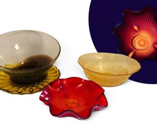 Vintage MultiColored Glass Red Amberina Dish Glows