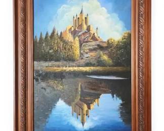 Castle Reflection 24 X 31 Framed Painting Signed Cubillo
