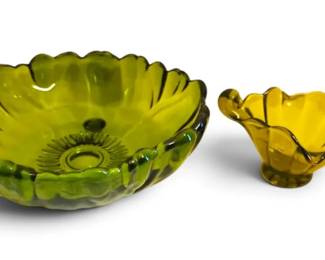 Indiana Glass Green Glass Sunflower Bowl Green Double Handle Glass Dish