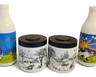 Maxwell House Milk Glass Coffee Canisters Carlton Juice and Milk Bottles