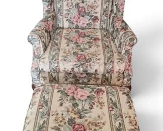 Broyhill Floral Wingback Chair Ottoman
