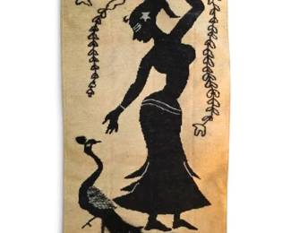 Dancing Woman Peacock Textile Wall Hanging