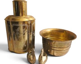 Brass Canister, Flower Pot Candleholders