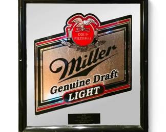 Miller Genuine Draft Lite Beer Mirror With Black Plastic Frame