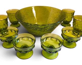 Vintage Green Glass Bowl, Glasses Dessert Cups