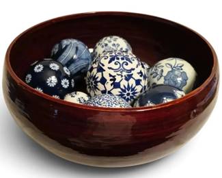 Brown Bowl With Blue White Ceramic Balls